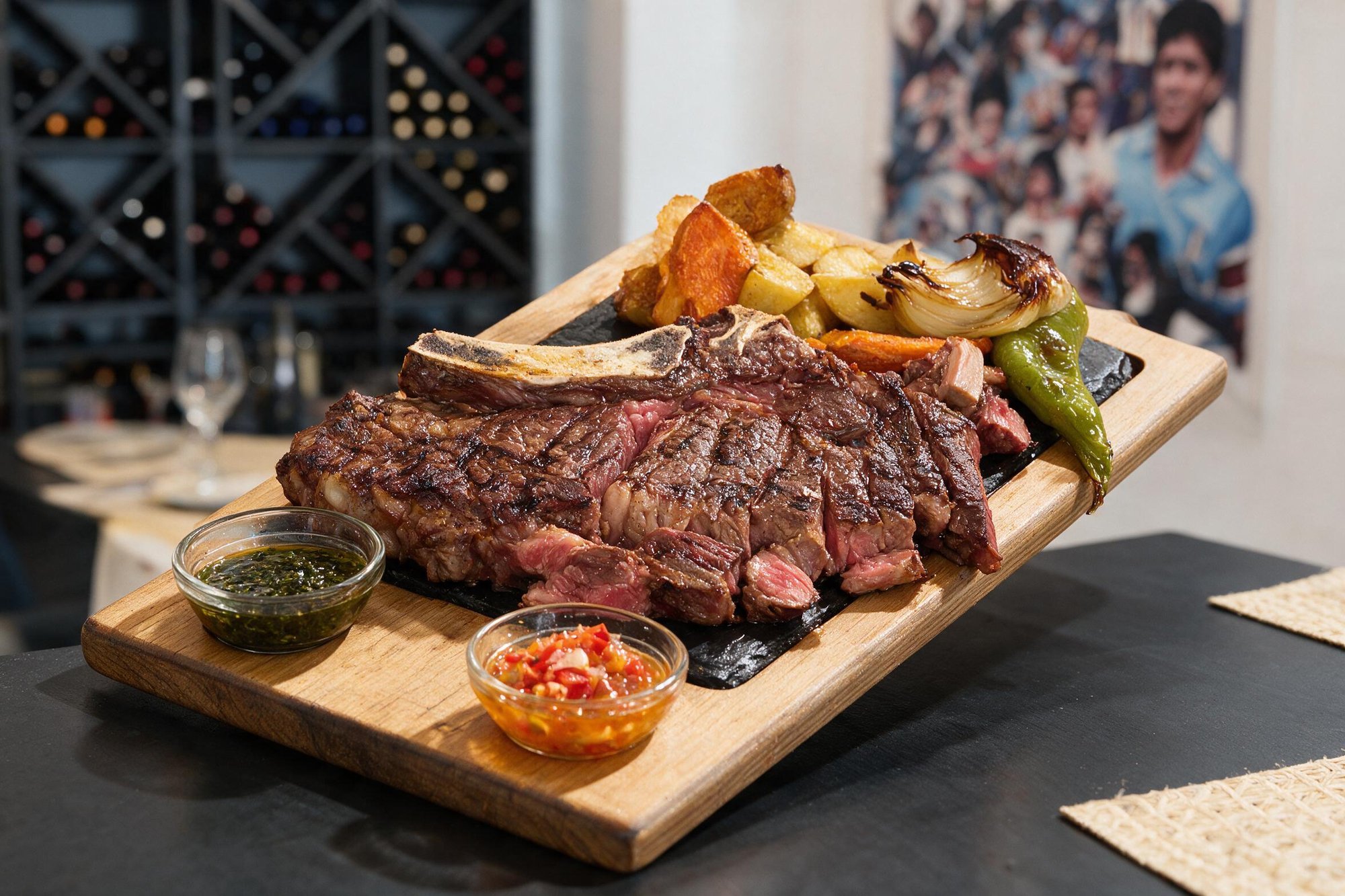 Chuletón de vacuno a la brasa con verduras asadas
