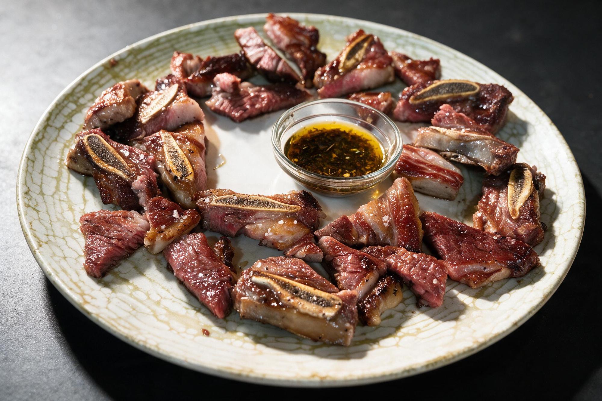 Costillas de res asadas en la parrilla de D'Diez